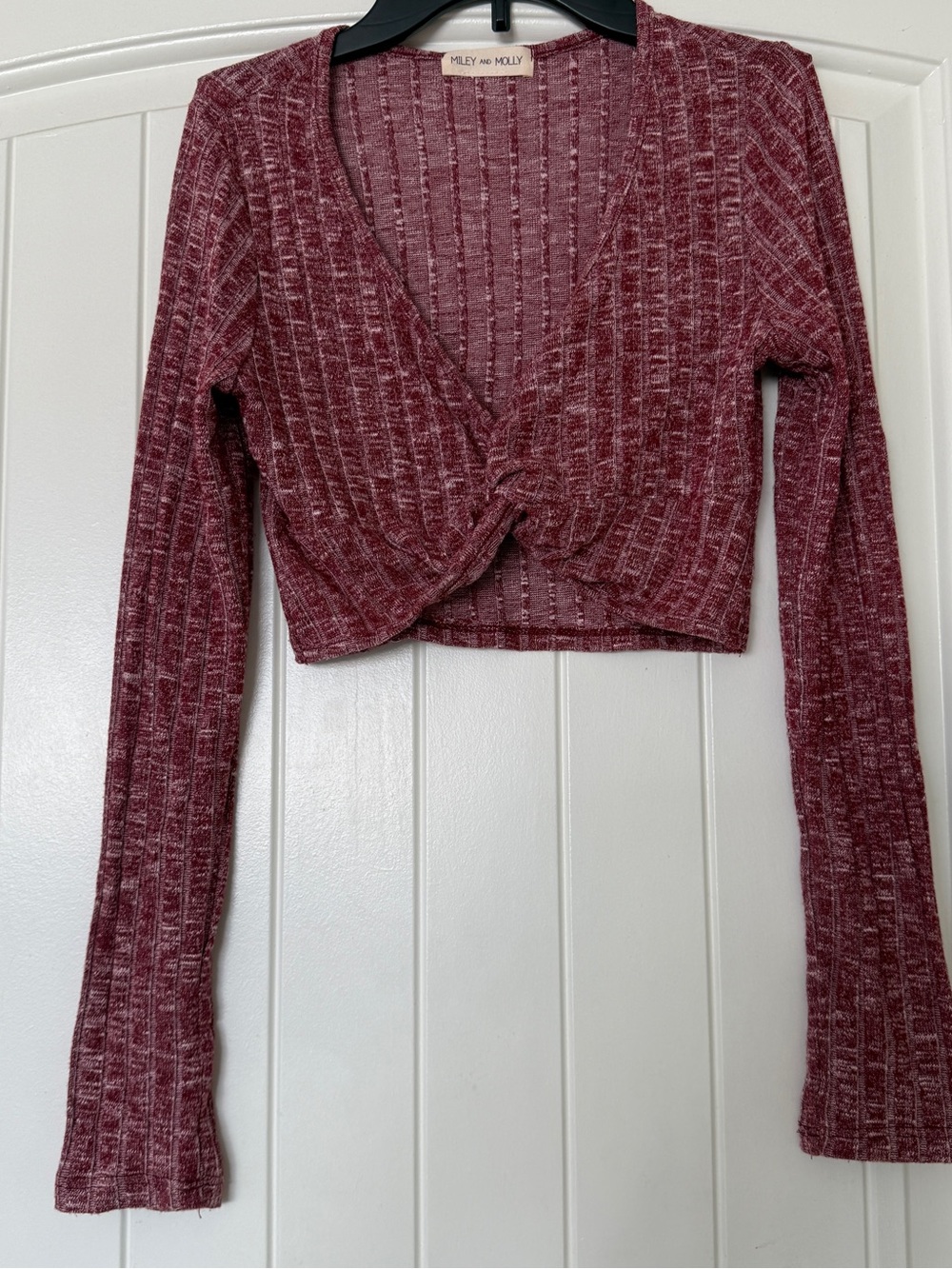 🔥 Y2K Fairycore Ribbed Twist-Front Crop Cardigan - Dusty Rose Pink Small